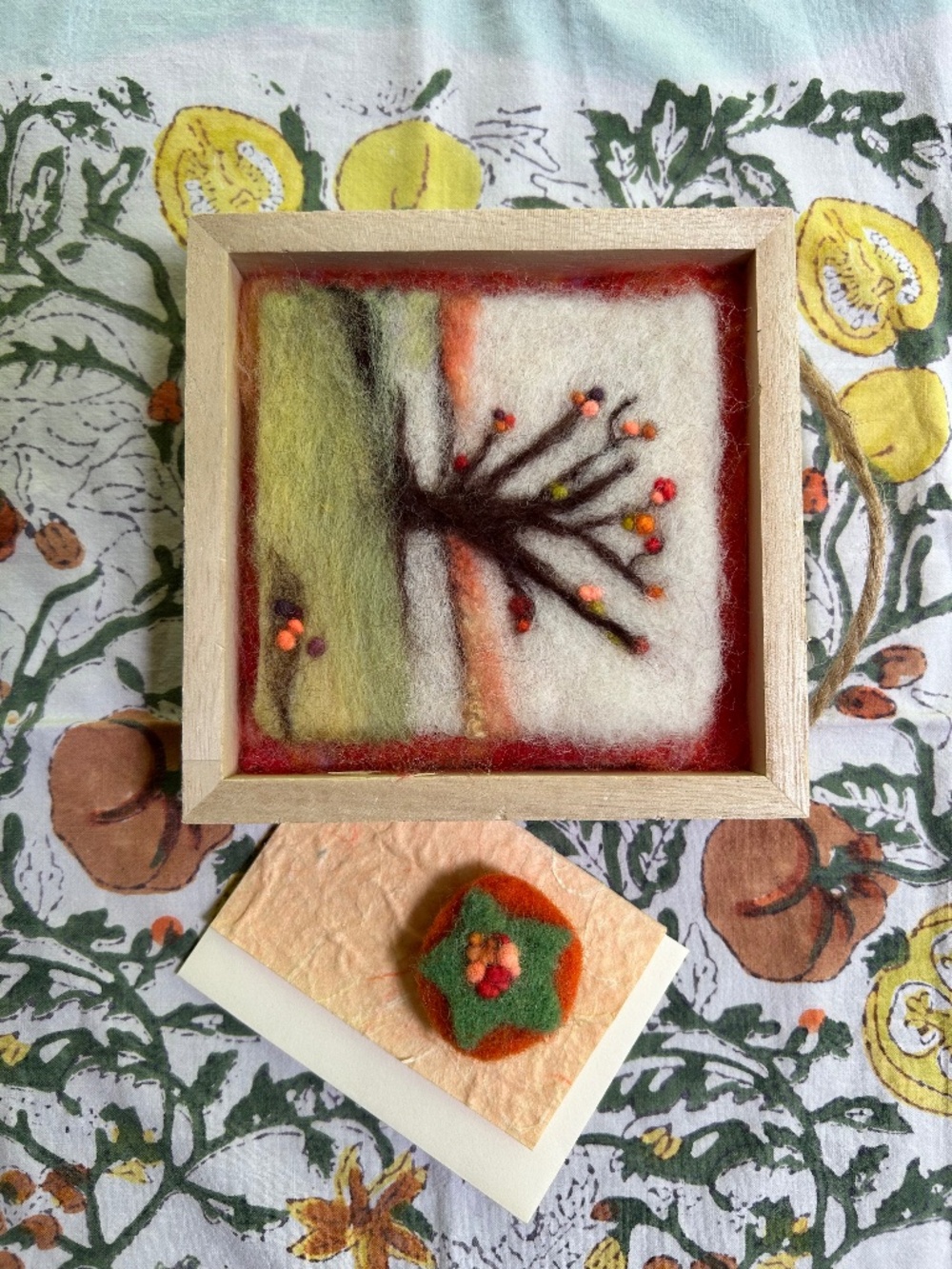 NWT “Summer” is a handmade and handcrafted wool painting with brooch gift card